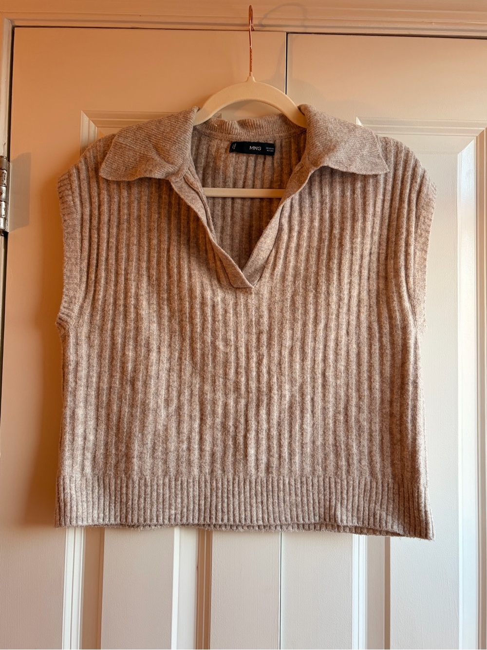 Mango ribbed short sleeve v neck collar polo sweater shirt top